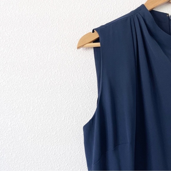 Lauren Ralph Lauren Black Label Belted Crepe Mock Neck Dress in French Navy - Picture 4 of 10